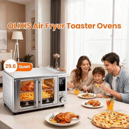 Image of OLIXIS Air Fryer Toaster Oven Combo Extra Large with Smart Probe, 29.6QT Oven Countertop 12 Functions in 1, 7 Accessories Included, Stainless, Up to 450F