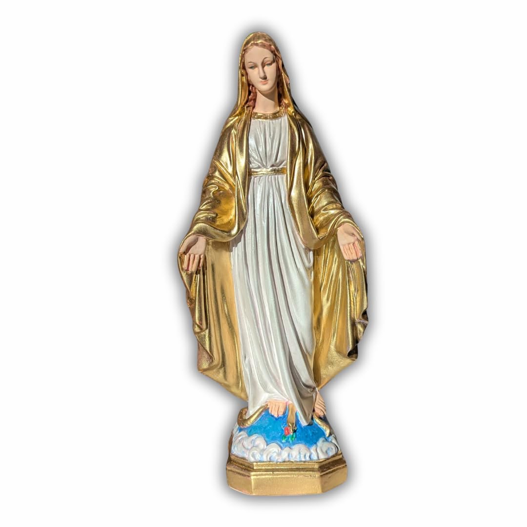 OVUNQUE PROTEGGIMI Statua Madonna Immacolata o Miracolosa in Resina, cm 35, Statuetta Madonnina Realizzata e Dipinta a Mano in Italia, dipinta a mano.