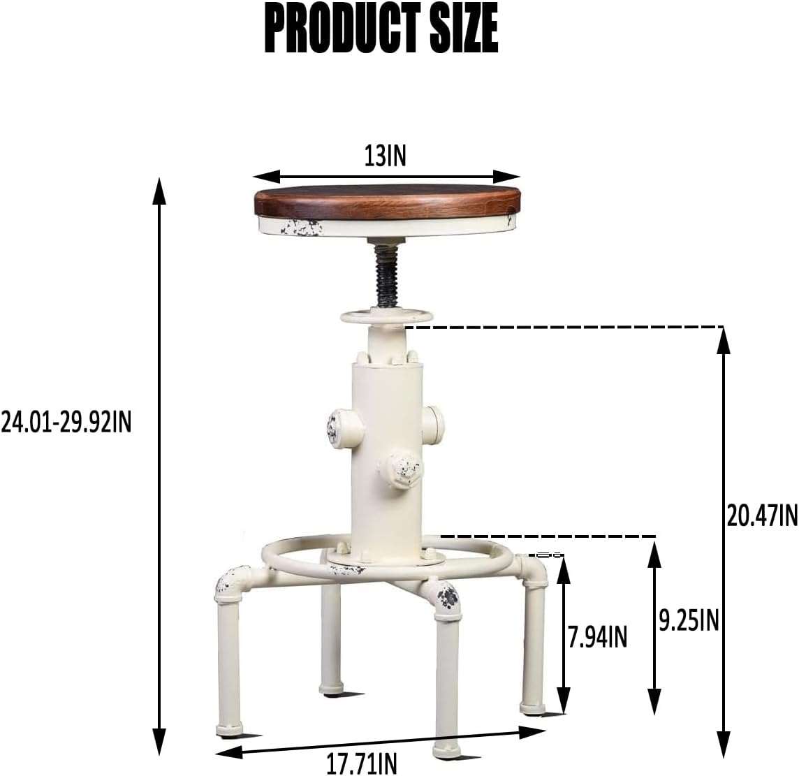 Industrial Bar Stools Set of 2 Vintage Counter Stool for Kitchen Island Farmhouse Breakfast Dining Chair 23.6-29.5inch Height Adjustable Fire Hydrant Design (Aged White)