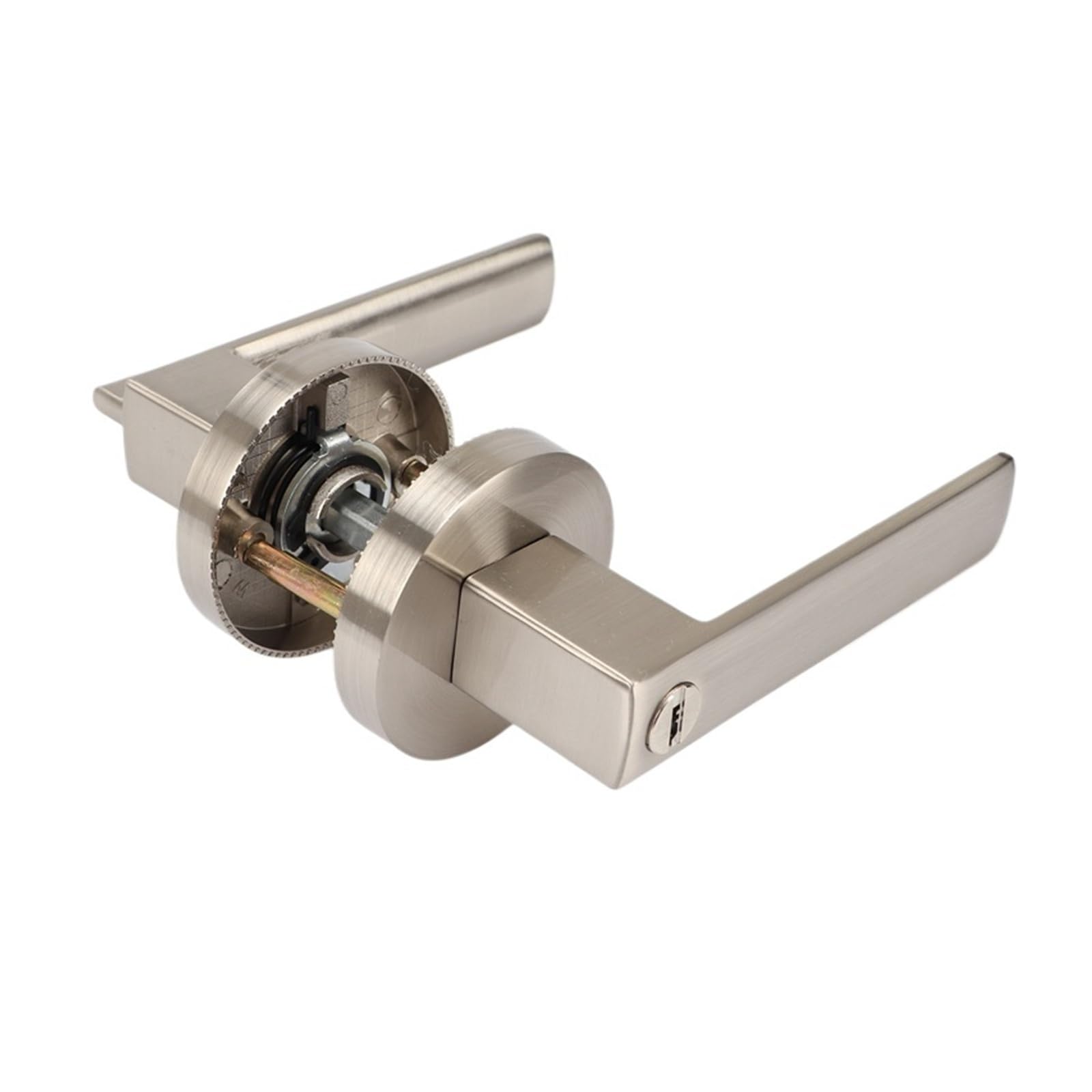 Sjloynwq Brushed Silver Indoor Household Door Lock Round Three-Pole Handle With Key(Brushed Silver)