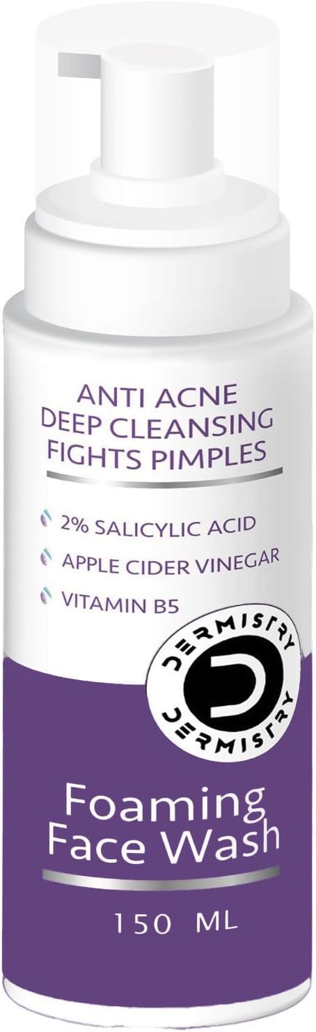 Dermistry 2% Salicylic Acid Niacinamide Foaming Face Wash Anti Acne Pores Cleanser Dark Spots Corrector Exfoliating Pimples Excess Oil Remover for Oily Acne Prone Skin for Men Women Boys Girls 150ml