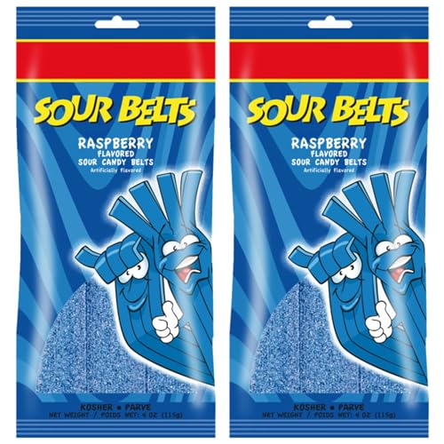 Snacktery Raspberry Sour Belts - Vibrant & Tangy Blue Raspberry Sour Strips - Non GMO, Vegan & Kosher Blue Raspberry Sour Candy - 4 Ounce, 2 Pack