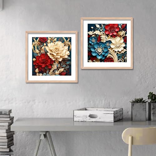 Image of kotart Painting for Wall Decoration - Floral Painting for Living Room Bedroom Office Room Decor - Premium Digital Paintings with Frame for Home Decoration - Set of 2 Multicolor paintings (10x10 inch, D)