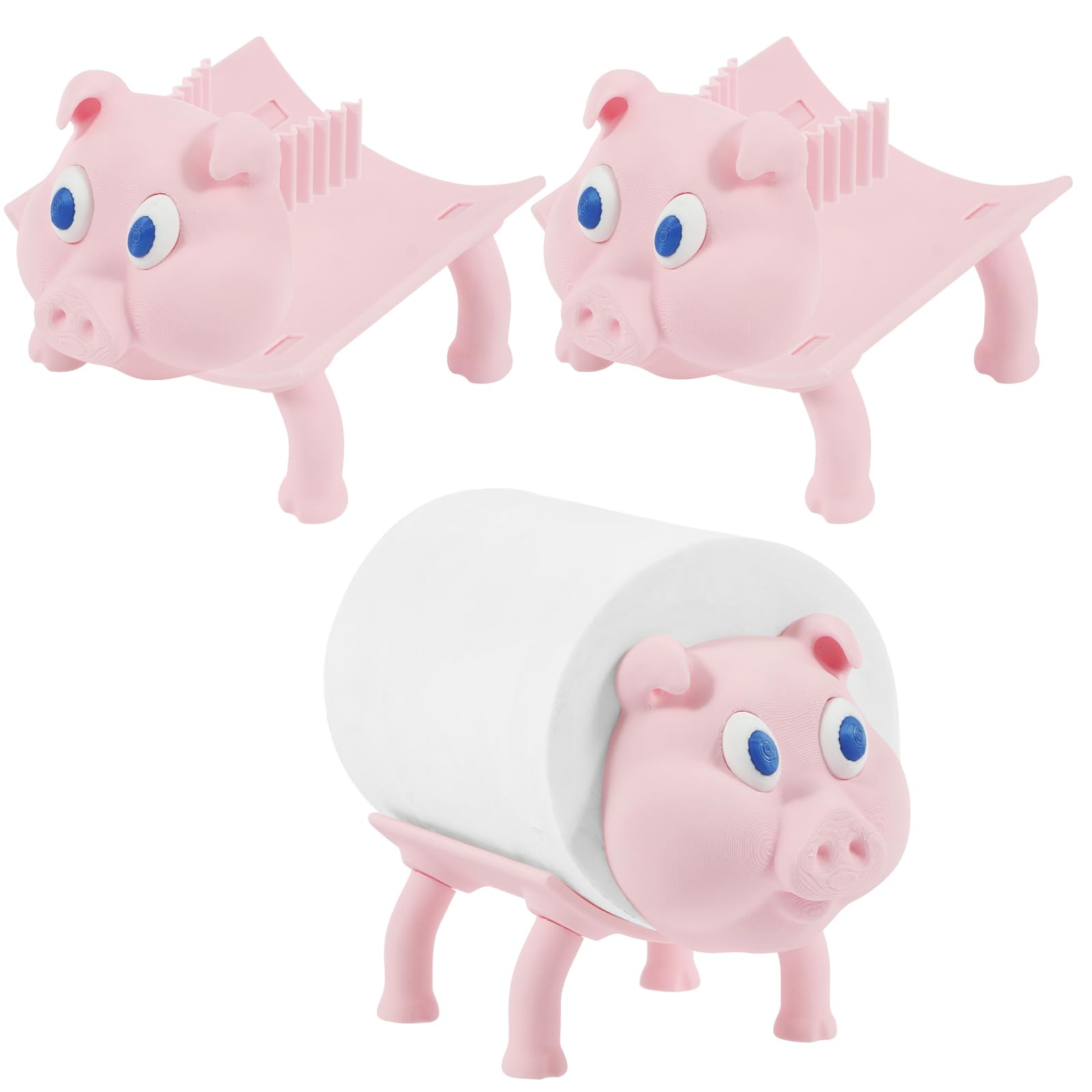 Rhaiqbvc Pig 3Pcs Toilet Roll Holder Funny Toilet Paper Holder Free Standing Bathroom Set Black Cat Paper Roll Storage Multifunctional Tissue Paper Stand For Wall Home Bathroom Decor(Pig)