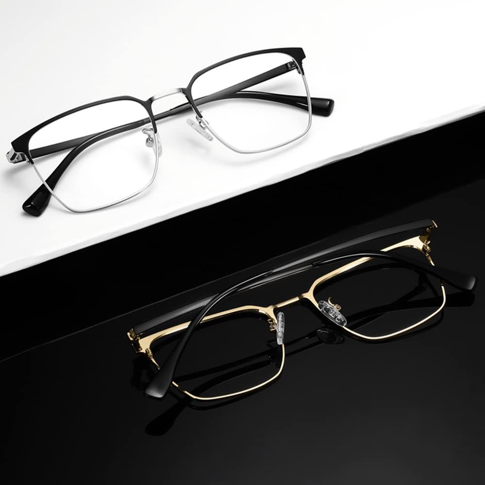 Gafas De Lectura Progresivas Multifoco，Fotocrómico Lentes De Lectura Hombres，Gafas De Lectura Rectangular Oro Negro +1.5 (Color : Black Silver, Size : +2.0)