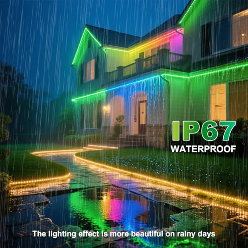 Image of MIHEAL Solar LED Strip Outdoor, 32.8ft SMD 3535 LED Lights, Solar Powered RGB Colour Changing LED Strip, IP67 Waterproof Decorative Fairy Lights for Yard Trees Garden