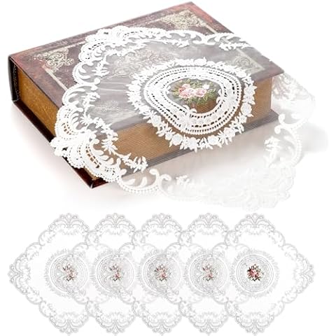 AVLA 6 Pack Lace Placemats, Retro French Style Cup Mat, Embroidered Dinning Table Place Mats, Fashionable Flower Vintage Crochet Lunchmat Doilies, Square Hollow Vase Mat for Home Wedding Decoration Cover