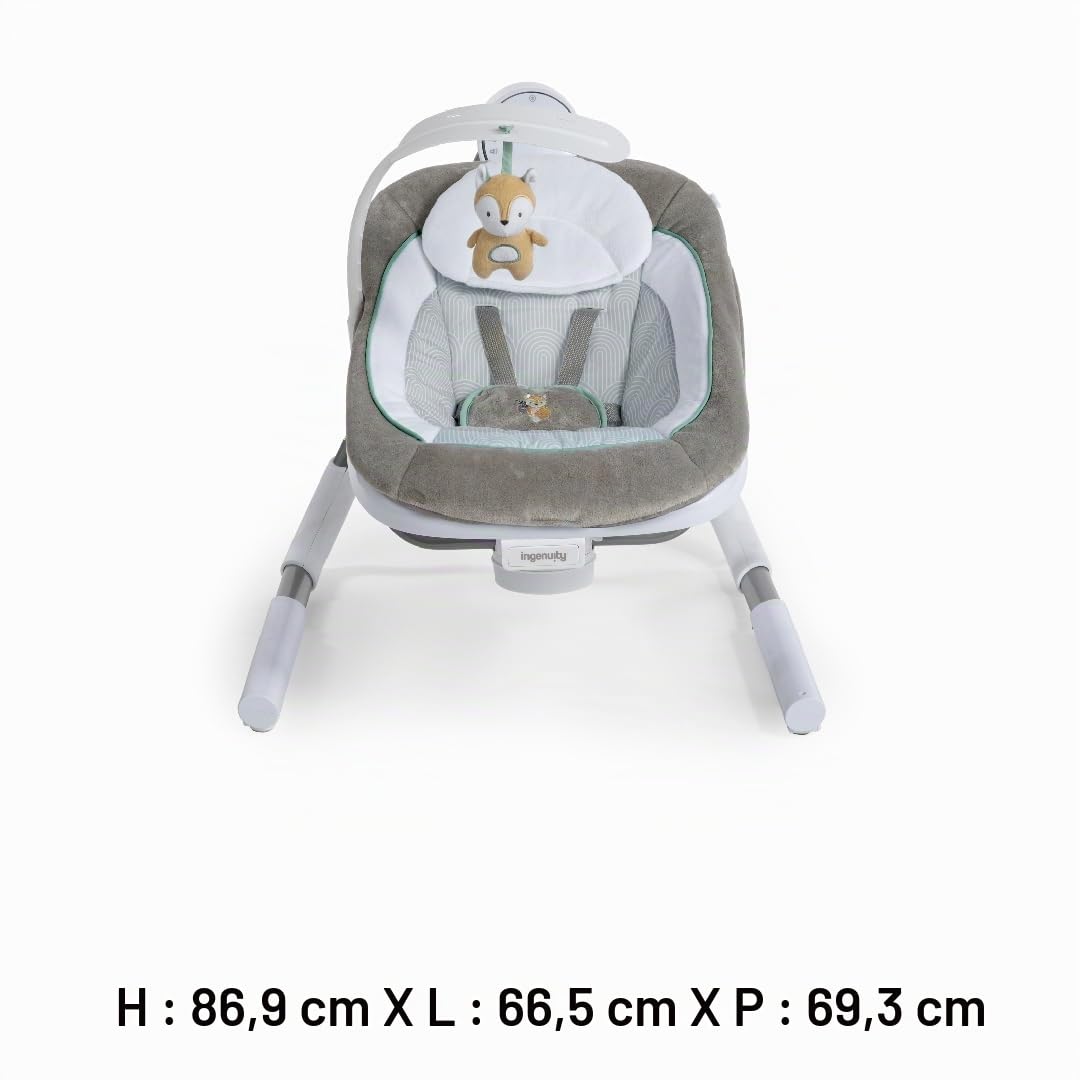 Ingenuity, Anyway Sway Balancelle Portable et Pliable pour Bébé à 5 Vitesses et Multi-Directions avec Vibrations, Sons de la Nature, 0-9 Mois 2,7-9 kg (Ray)
