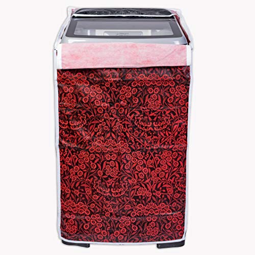 Image of Classic Top Load Washing Machine Cover Suitable For Bosch Back Panel 9 Kg, 9.5 Kg, 10 Kg, 10.5 Kg, 11 Kg (66cmsX63cmsX99cms, Red Flower)