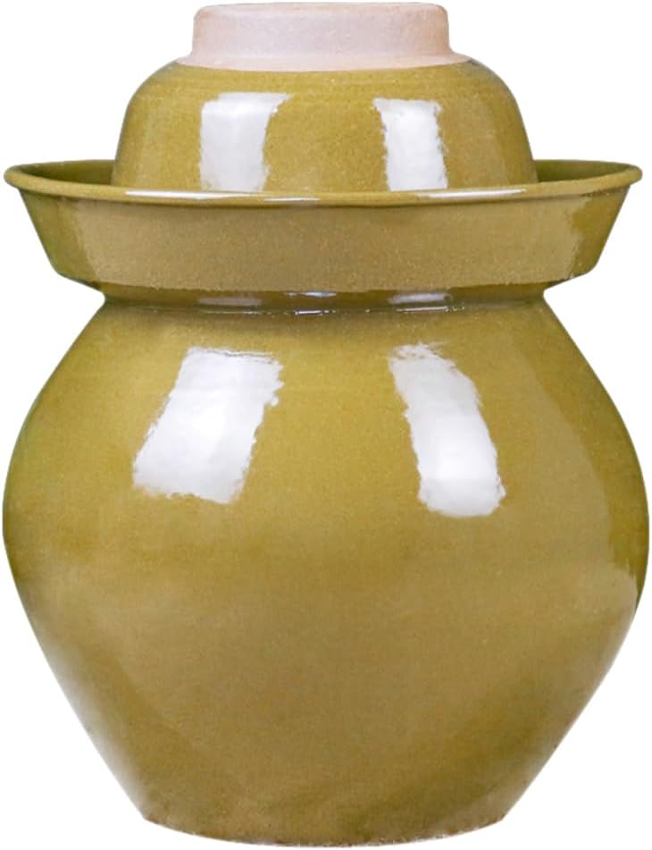 Traditional Chinese Porcelain Pickle Jar,Natural Ceramics Fermentation Crock Pickling Pot,Fermenting Jar with Water Seal Airlock Lid Stoneware Fermenter for Kimchi 4KG