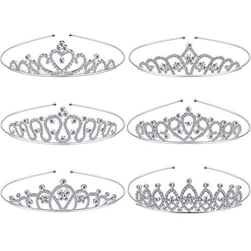6 Pieces Girls Crystal Tiara Heart Rhinestone Tiara Crown Princess Crystal Headband for Wedding Prom Birthday Party