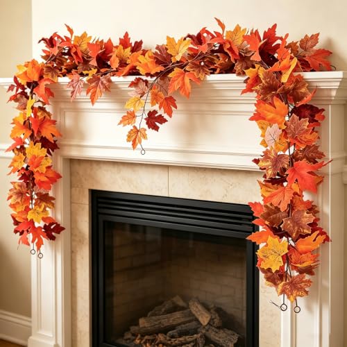 xiaocai 2-Pack Fall Garland Artificial Maple for Festival Decor,5.9Ft/Piece - image 6