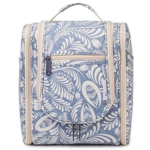 Narwey Hanging Toiletry Bag Women Travel Makeup Bag Organizer Toiletries Bag for Travel Size Essentials Accessories Cosmetics (Medium, Blue Leaf)