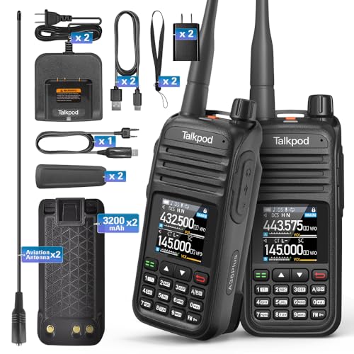 Talkpod A36Plus Max Ham Radio Handheld, Airband Receiving and Scanning, Dual Band Long Range Two Way Radios with 3200mAh Rechargeable Battery, 1.44 inch Color Screen-2Pack (Black)