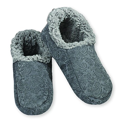 Snoozies Mens Paisley Embossed Non-Skid Slipper Socks - Grey, Large