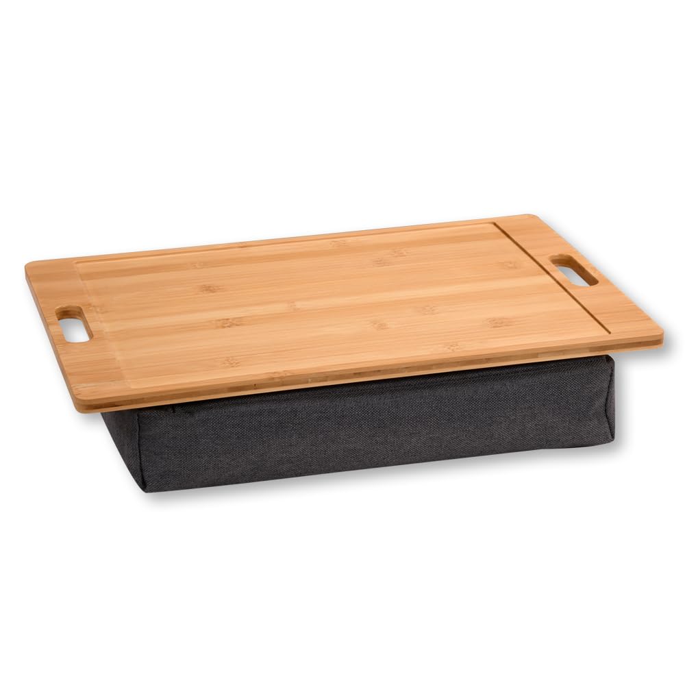 Kesper 77622 Lap Tray Material: Bamboo, Textile, Dimensions: 45 x 31 cm / Height: 8 cm, Colour: Brown, Grey