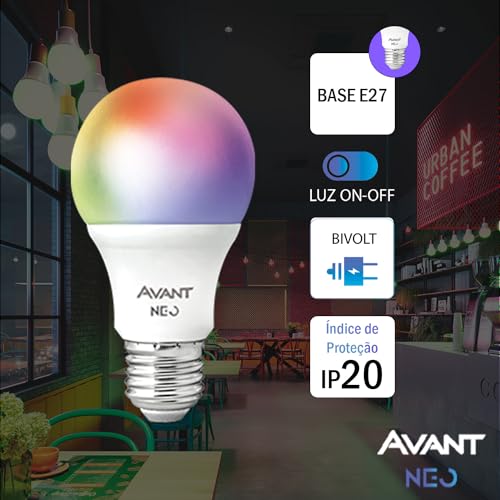 Lâmpada Inteligente LED Smart WI-FI compatível com Alexa, linha NEO, 10W, RGB, Luz branca e amarela
