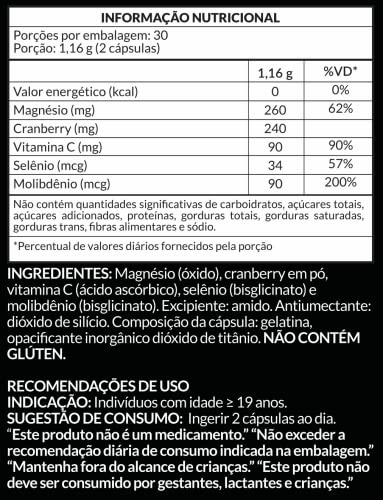 Cranberry com Vitamina C e Magnesio. Suplemento Antioxidante com Suporte Imunológico e Saúde Urinári