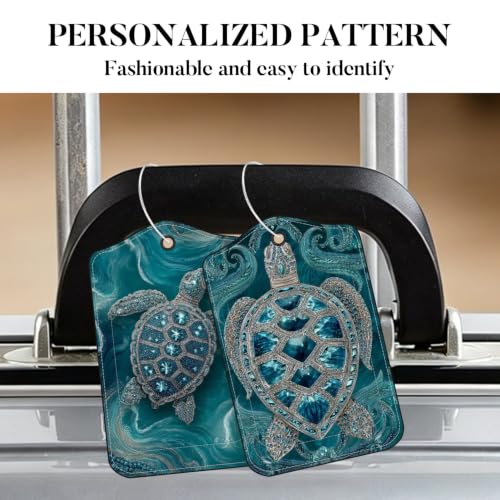 Image of Jeweled Sea Turtle Luggage Tags 2 Pack, PU Leather Privacy