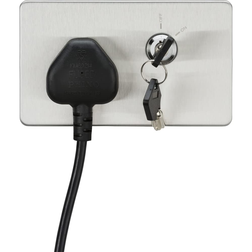 Knightsbridge 13A 1G DP Lockable socket - Brushed Chrome with white insert (SFR9LOCKBCW) - Image 3