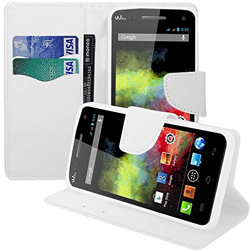 annaPrime Etui Coque Housse pour Wiko Rainbow, Etui Portefeuille Support Video Cuir PU Effet Tissu Couleur Blanc