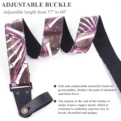 Image of Adjustable Guitar Strap Includes 2 Strap Locks & 2 Matching Picks & 1 Picks Holder & 1 leather Strap Button.