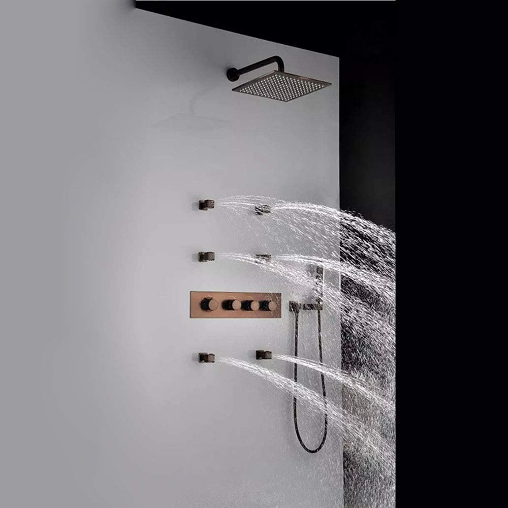 SBCGFY Copper Shower Set - Concealed Rain Spray Faucet, Adjustable Temperature Control, Brown Bronze Finish, Fixed Showerheads For Spa-Like Experience,