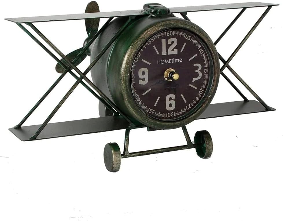 Hometime Vintage Biplane Mantel Clock Metal Aeroplane Desk Clock