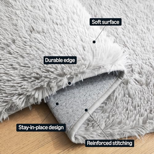 Image of Amazon Basics Fluffy Washable Area Rug, Shaggy Carpet for Living Room, Bedroom, 5' W x 7' L, Gray