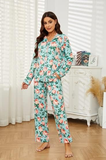 LYCY Womens Pajama Sets Floral Print, Long Sleeve Button Down Pajamas Set for Women Soft Sleepwear Pjs 2 piece Loungewear - Image 4
