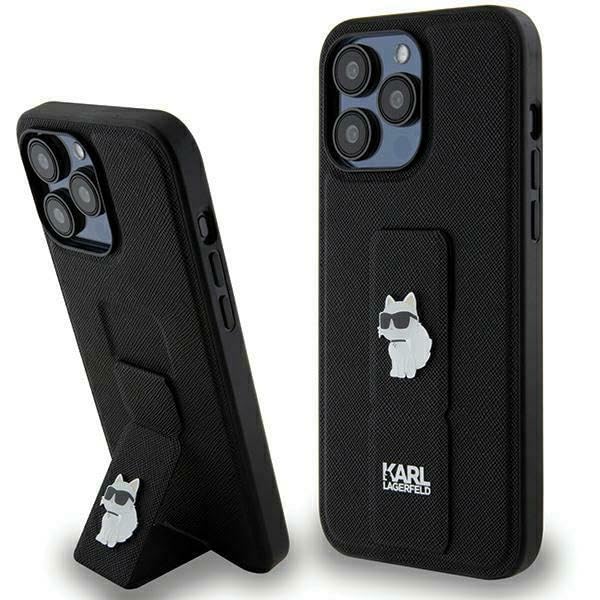 KARL LAGERFELD KLHCP13LGSACHPK Coque pour iPhone 13 Pro / 13 6,1" Noir Hardcase Gripstand Saffiano Choupette Pins
