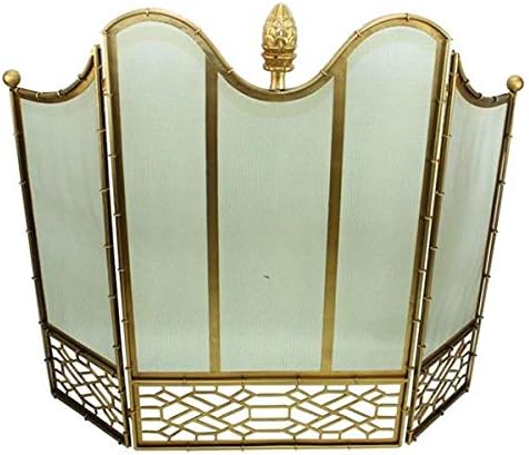 MY SWANKY HOME Mid Century Modern Gold Firescreen Pine Cone Finial Iron Fireplace Screen