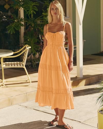 Image of VIUTIL Flowy Maxi Dress for Women Summer Cotton Backless Beach Long Dress with Pockets 2026