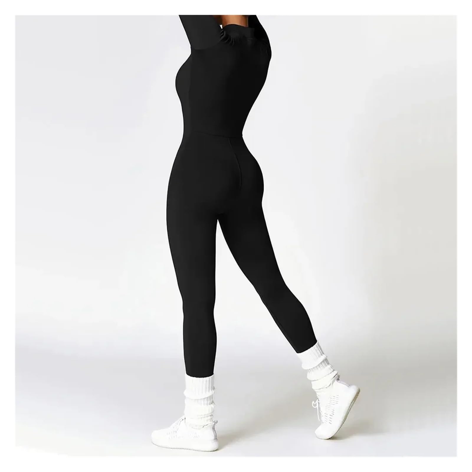Monos de yoga sin costuras, deportivos, for fitness, levantamiento cadera, ajustados, manga larga, con cremallera, for entrenamiento invierno, leggings gimnasio Para Mujer