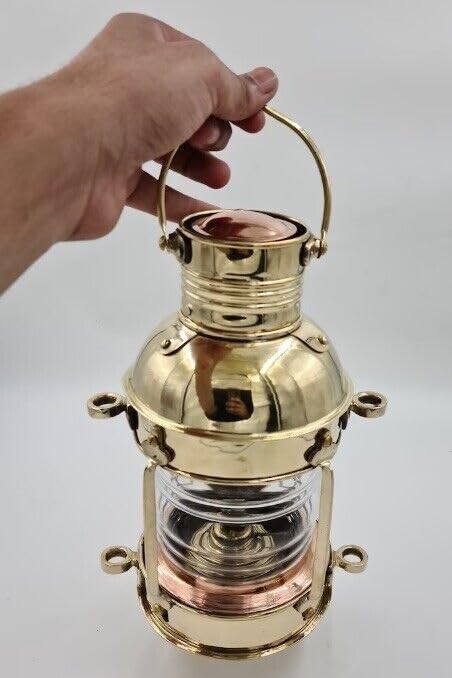 Grande Lanterne Vintage Laiton Massif Bateau à Pétrole - Style Maritime Authentique 27,5 Cm