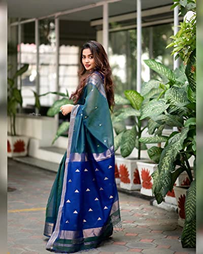 Image of SGF11- Women's Cotton Zari Woven Soft Silk Saree With Blouse Piece (Green)
