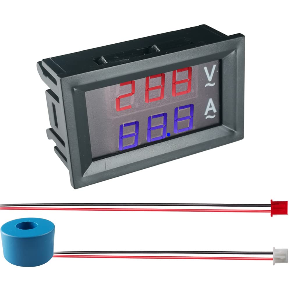 Mentin 3 In 1 Voltmetro Amperometro Frequenzimetro LED 22mm – Strumento Digitale AC 60-500V, 0-100A, 20-75Hz Con Trasformatore