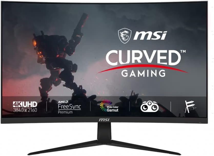 MSI Monitor da gioco curvo 4K G321CUV,31.5 pollici, 16:9 UHD (3840x2160), VA, 60Hz, 4ms, 1500R, FreeSync, DisplayPort, HDMI, ampia gamma di colori, anti-sfarfallio, visione notturna, nero MSI Monitor da gioco curvo 4K G321CUV,31.5 pollici, 16:9 UHD (3840x2160), VA, 60Hz, 4ms, 1500R, FreeSync, DisplayPort, HDMI, ampia gamma di colori, anti-sfarfallio, visione notturna, nero
