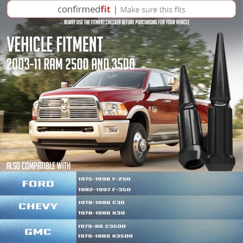 Image of Wheel Accessories Parts 32 Pcs 9 /16 inch-18 Thread Spike Spline 4.40 inch Long Lug Nuts Black Truck Spline Hex Fits Ram 2500 3500 | Ford F250 F350 | Chevrolet GMC C20 K20 K30 K35 C2500 C3500