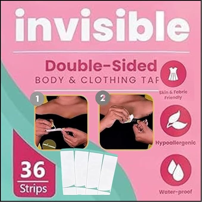 Blessberries Double Sided Tape For Fashion Clothes & Body Tape Women | Strong Multi Use Transparent Clear Fabric & Skin Friendly For All Skin Shades / 36 Strips | Pack Of 2-image-41