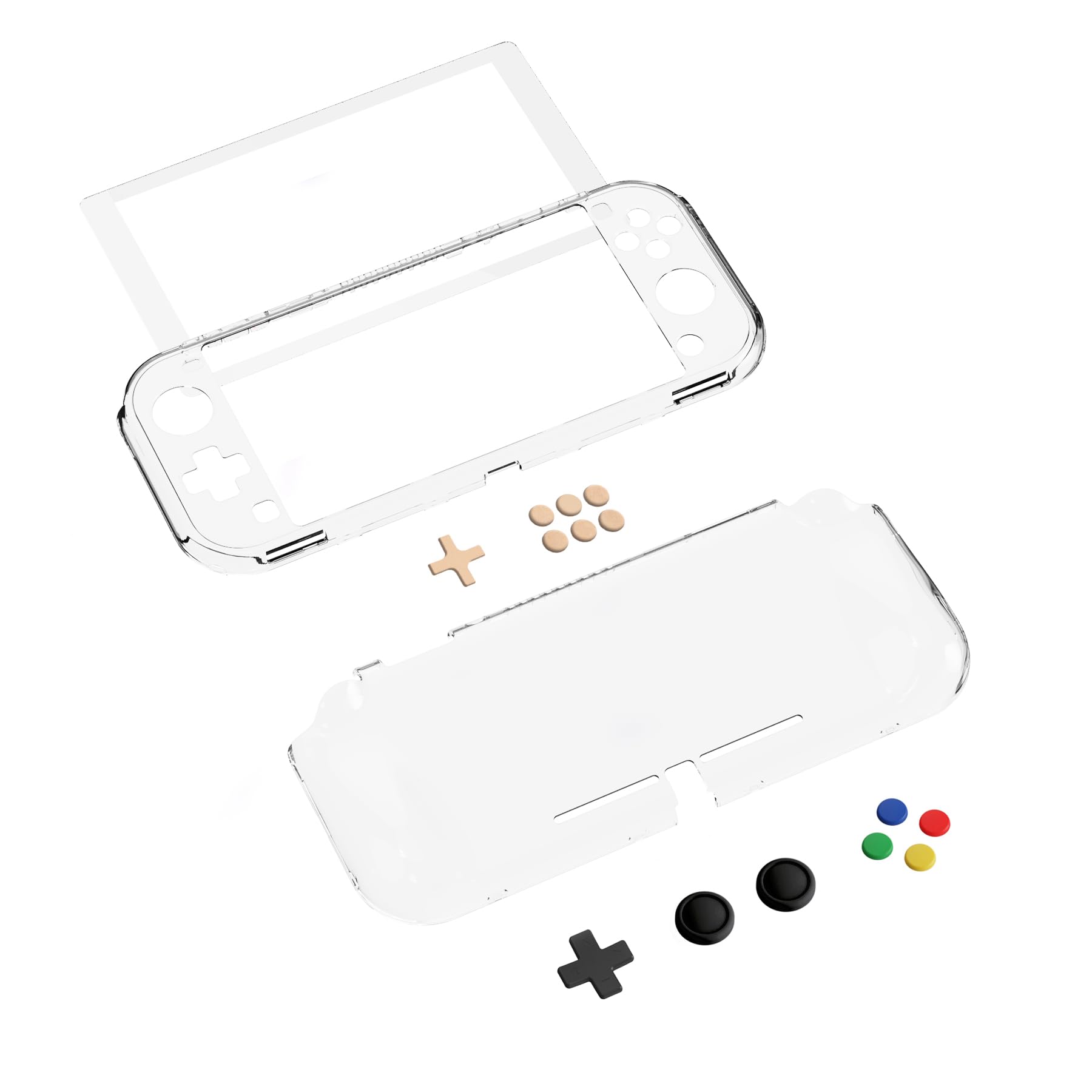 playvital Cover Trasparente per Nintendo Switch Lite, Custodia Rigida Grip Ergonomico & Pellicola in Vetro Temperato & Gommini & Copri Tasti, Accessori AntiGraffio per Switch Lite