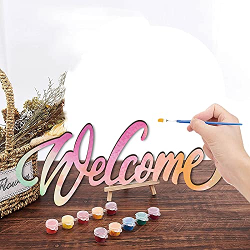 Creatcabin Laser Cut Wood Sign Wall Art Welcome Letter Sign Decorative Wall Sculpture Hanging Decor Unfinished For Housewarming Door Wall Room Decoration 11.8" X 4.7" #TOP3