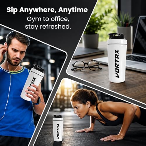 Image of Stainless Steel Shaker Bottles For Gym | 100% Leakproof BPA-Free Protein Shaker Bottle With Whisk Ball | Perfect for Protein, Pre-Workout, Creatine | Metal Shaker 750ml - White