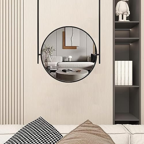 DLAZUM Espejo de baño Redondo de Pared Grande para Colgar en la Entrada, el baño, el Dormitorio, Espejo Decorativo con Marco de Metal, Espejos suspendidos de Techo, diseño Negro (diámetro)