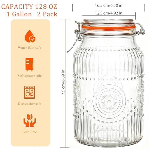 Image of Amzcku Wide Mouth Vintage Mason Jars with Airtight Lid 128oz 1 Gallon, Canister Gallon Jars for Kitchen Storage - for Coffee, Sugar, Beans 2 Pack