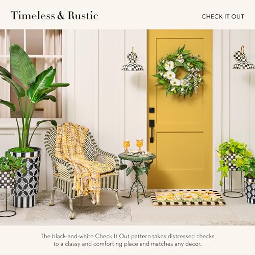Image of MACKENZIE-CHILDS Set of 2 Check It Out Metal Planters, Black-and-White Garden Planter