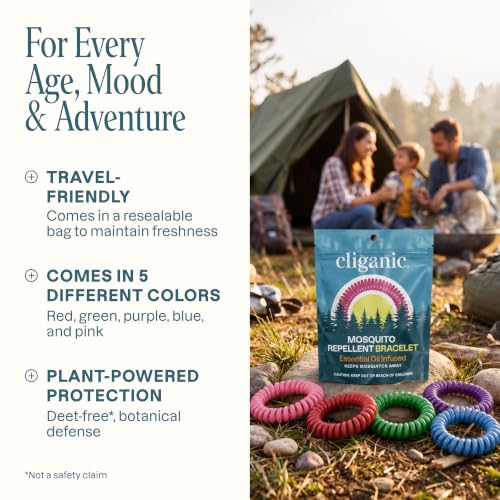 Image of Cliganic 10 Pack Mosquito Repellent Bracelets for Adults & Kids (Rainbow Colors) - Natural DEET-Free Bands, Individually Wrapped
