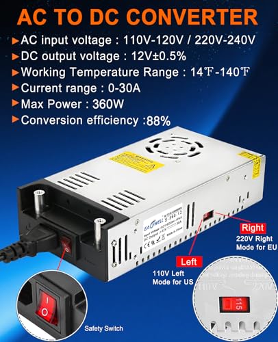 Image of EAGWELL 110V to 12V Converter 12V Power Supply 360W 30A | New Version Universal Switching DC Power Supply for RV, Pump, LED Strip, LCD Monitor,3D Printer,CCTV,Computer Project