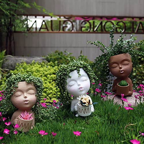 Dolkgy Face Flower Pot Head Planter For Indoor Outdoor Plants, Unique Lady Head Planter With Cute Teacup Pots With Drainage Hole, Decorative Plant Face Vase Funny Succulent Planters, Nice Diy Gifts #TOP6