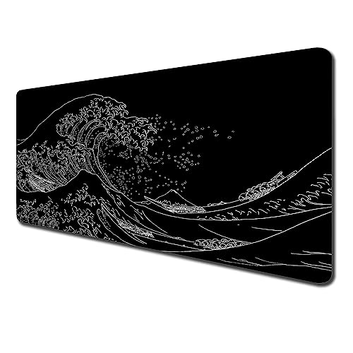 Sous-Main de Bureau et Tapis de Souris - Base Antidérapante, Bords Cousus, Motif Personnalisé pour Ordinateur Portable et Maison - 80 x 40 cm, Vague de Mer Noire